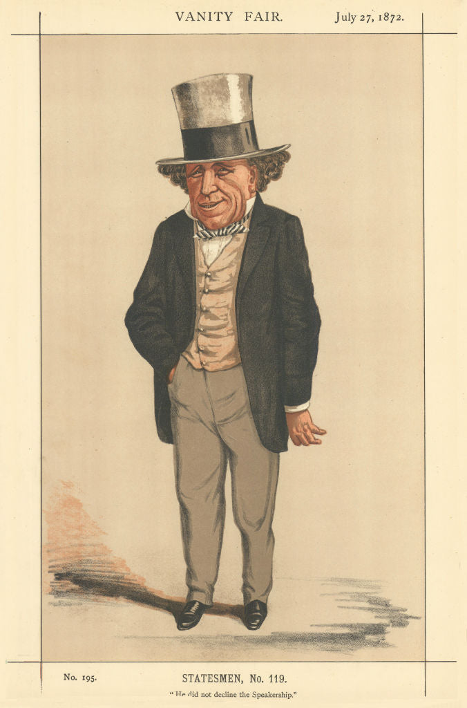 VANITY FAIR SPY CARTOON Edward Bouverie. He did not decline the Speakership 1872